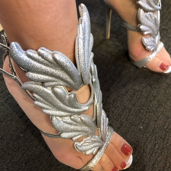 GIUSEPPE ZANOTTI 🇮🇹 WOMEN'S COMFORT SILVER LEATHER FASHION HEEL SANDALS - Picture 8 of 13